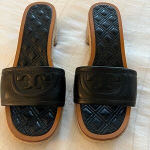 Tory Burch Black Leather Sandals with Embossed LogoTory Burch Sandals
